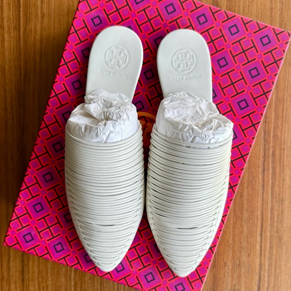 TORY BURCH Sienna Flat Slide White Backless Mule/Sandal - Picture 8 of 15